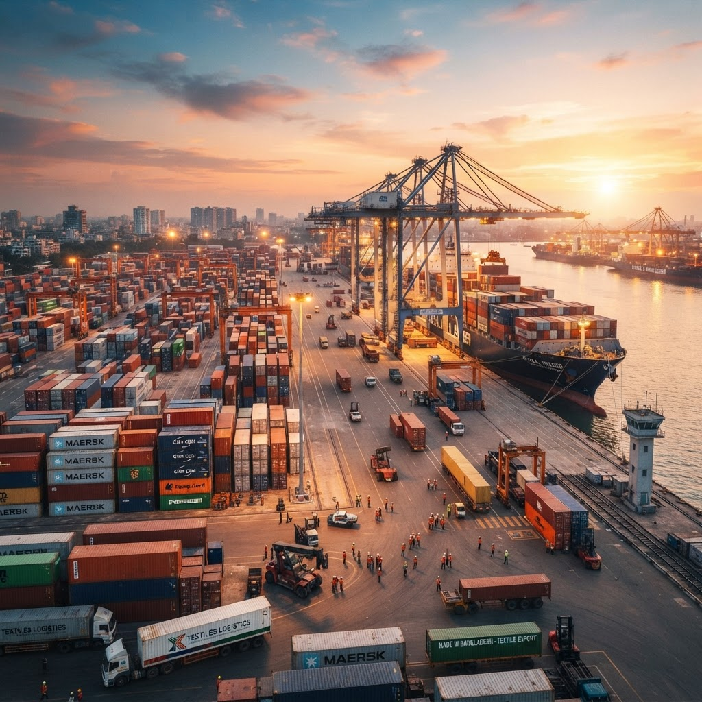 Global export logistics with shipping containers at a cargo port